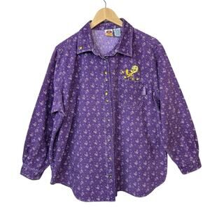 Warner Bros Looney Tunes Women's Corduroy Purple Shirt Tweety Bird Sz 18W/20W